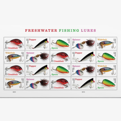 2025 Freshwater Fishing Lures Forever First Class Postage Stamps
