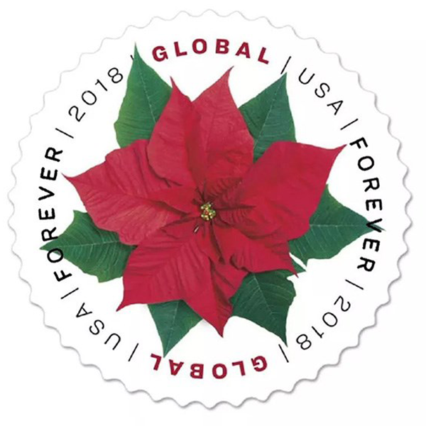 2018 Global Poinsettia International  First Class Forever US Postage Stamps